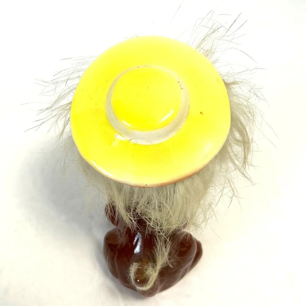 Vintage Kriess Ceramic Puppy Dog With Yellow Hat and Real Fur